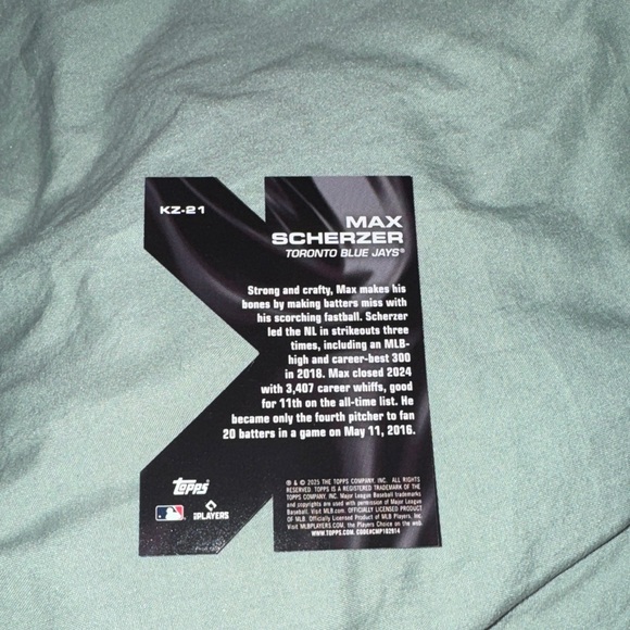 2025 Topps Max Scherzer Diecut K Blue KZ 21 SSP Case Hit Rare - Picture 2 of 2